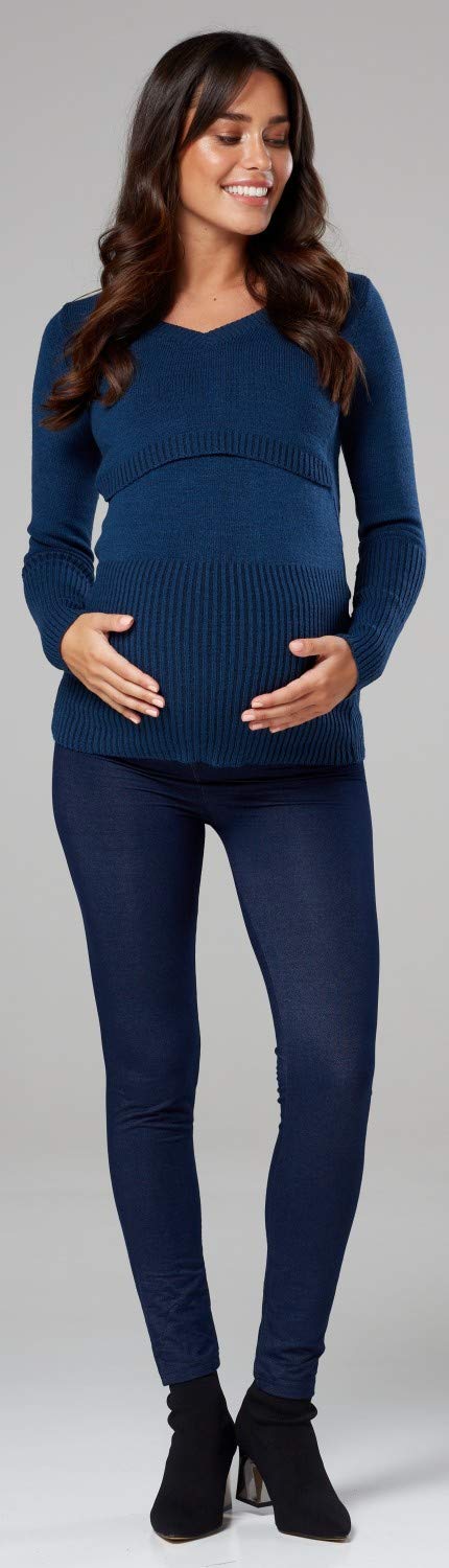 Happy Mama.Premaman L'Allattamento al Seno Maglione Manica Lunga V Collo.454p (Verde Bottiglia, IT 48/50, 2XL/3XL)