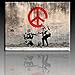 Produktbild Angebot Druck auf leinwand Banksy Graffiti - Bild 40x30cm Peace Soldiers Bild fertig auf Keilrahmen ! Pop Art Gemälde Kunstdrucke, Wandbilder, Bilder z