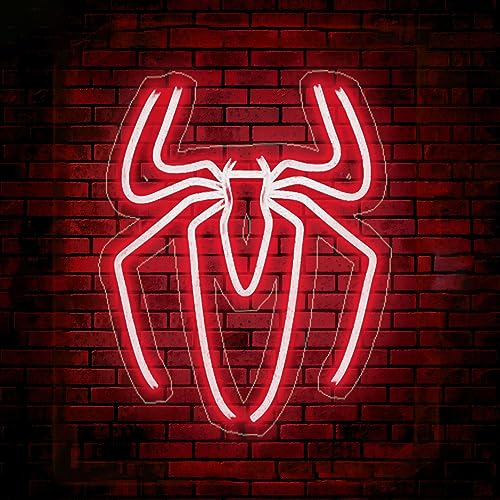 Spider Anime Room Decor Neon Sign - 3 Brightness Adjustments USB Powered Cute Spider Lamp for Boys Bedroom Wall Night Light, Happy Birthday Gift for Kids, Halloween Decoration (Red)