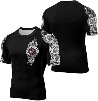 Viking Short Sleeve Baselayer Performance Compression Athletic Shirts MMA BJJ Jiu Jitsu Training Rash Guard