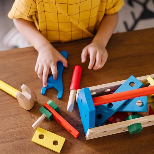 Melissa & Doug Kit Attrezzi Portatile in legno, Gioco di Ruolo, Gioco di Legno, Gioco Educativo, Kit di attrezzi per bambini, Gioco Montessori, 24 Pezzi, 3+, Regalo per bambini e bambine