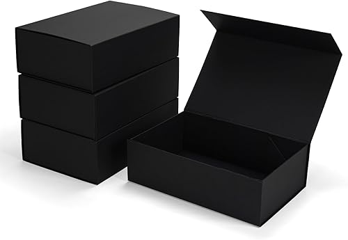 Miniatura 10 de Paquete de 4 Cajas de Regalo de 12x6x4 Pulgadas con Tapas de Cierre Magnético, Caja Negra Magnética para Boda, Propuesta de Padrinos y Damas
