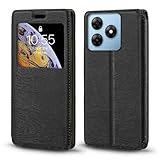 PU Leder Flip Hülle mit Unsichtbarem Magnet & Sichtfenster Kompatibel mit Schwarzview Wave 8, Smarte Klapphülle mit Bildschirmsicht (Black)