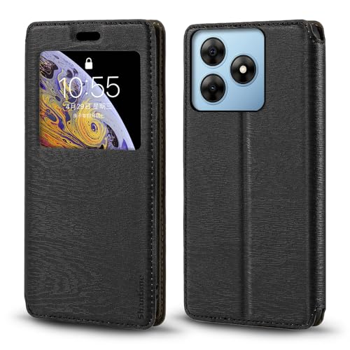 PU Leder Flip Hülle mit Unsichtbarem Magnet & Sichtfenster Kompatibel mit Schwarzview Wave 8, Smarte Klapphülle mit Bildschirmsicht (Black)