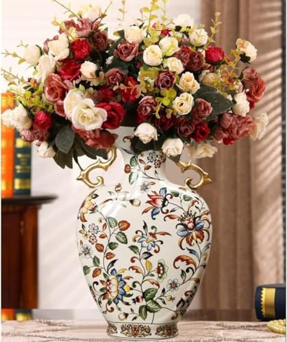 Vase en céramique chinois à double oreille stable pour bouquet lourd
