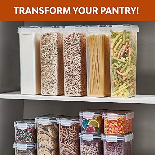 24 Pack Airtight Food Storage Container Set - Bpa Free Clear Plastic Kitchen And Pantry Organization Canisters With Durable Lids For Cereal, Dry Food Flour & Sugar - Labels, Marker & Spoon Set #TOP2
