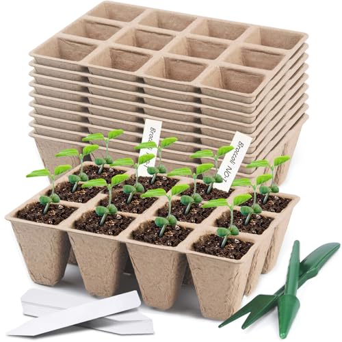zociko Macetas de Semilleros Biodegradables, 9 Piezas 120 Celdas Bandejas de germinación para invernaderos, Germinacion Plántulas y Trasplantes, Macetas Pequeñas con Etiquetas y Herramienta