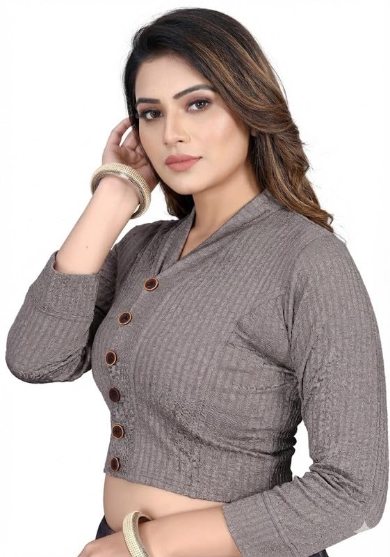 paarth enterprise V-Neck Stretchable Women Full Sleeve Cotton Blend Front Button Readymade Blouse-picture-17