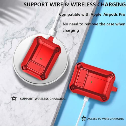 Image of Olytop for Airpods Pro 2 /1 Gen Case Cover with Lock (2019 /2022 /2023), Rugged Locking Case for Airpod Pro 2nd /1st Generation Shockproof Armor Protective Skin for Apple iPod Pro - Red