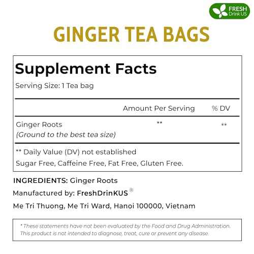 Image of FRESHDRINKUS 55 Ginger Tea Bags, 100% Natural & Pure Herbal Tea, No Sugar, No Caffeine, No Gluten, Vegan