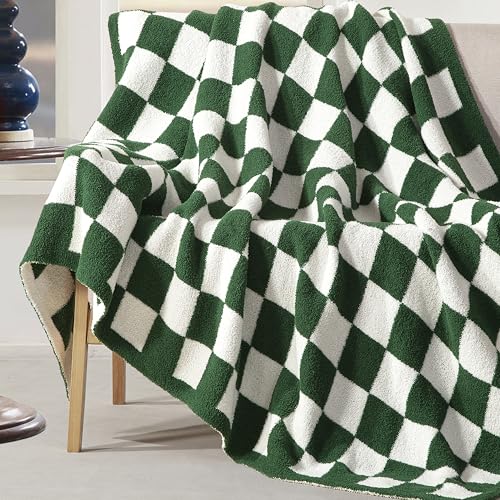 Image of Elegant Comfort Checkered Throw Blanket, Hunter Green Super Soft Cozy Fluffy Warm Throw Blankets for Couch, Sofa, Chair, Bed, Camping, Picnic, Travel Lightweight Bed Blanket (50 inch x 70 inch)