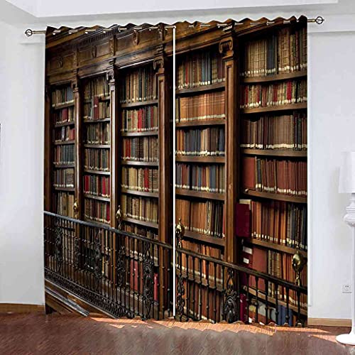 Rideau occultant à oeillets bibliothèque 3D grand format salon de luxe