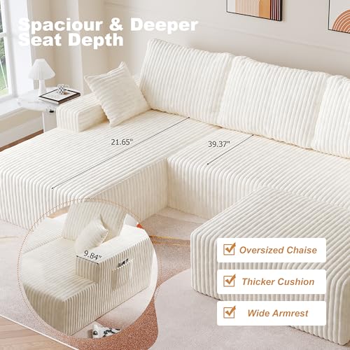 Image of Modular Sectional Sofa Couches L-Shape Couch 3 Seat Modular Sofa Memory Foam Sectional Couches for Living Room (White, 108 inch+Left Chaise + Ottoman)