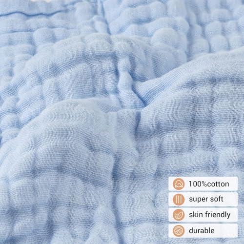 Image of Baby Muslin Washcloth Cotton Baby Wipes Cum Face Towel, 5 Pack 10x10 inches -Blue
