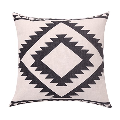 BreezyLife Aztec Throw Pillow Cover Geometric Decorative Pillow Case Square Linen Cushion Cover for Sofa Couch Farmhouse Outdoor Housewarming Gift 18X18 Inches
