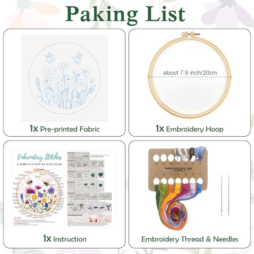 Image of Louise Maelys Embroidery Kit for Beginners, Wildflower Bee Embroidery Kit