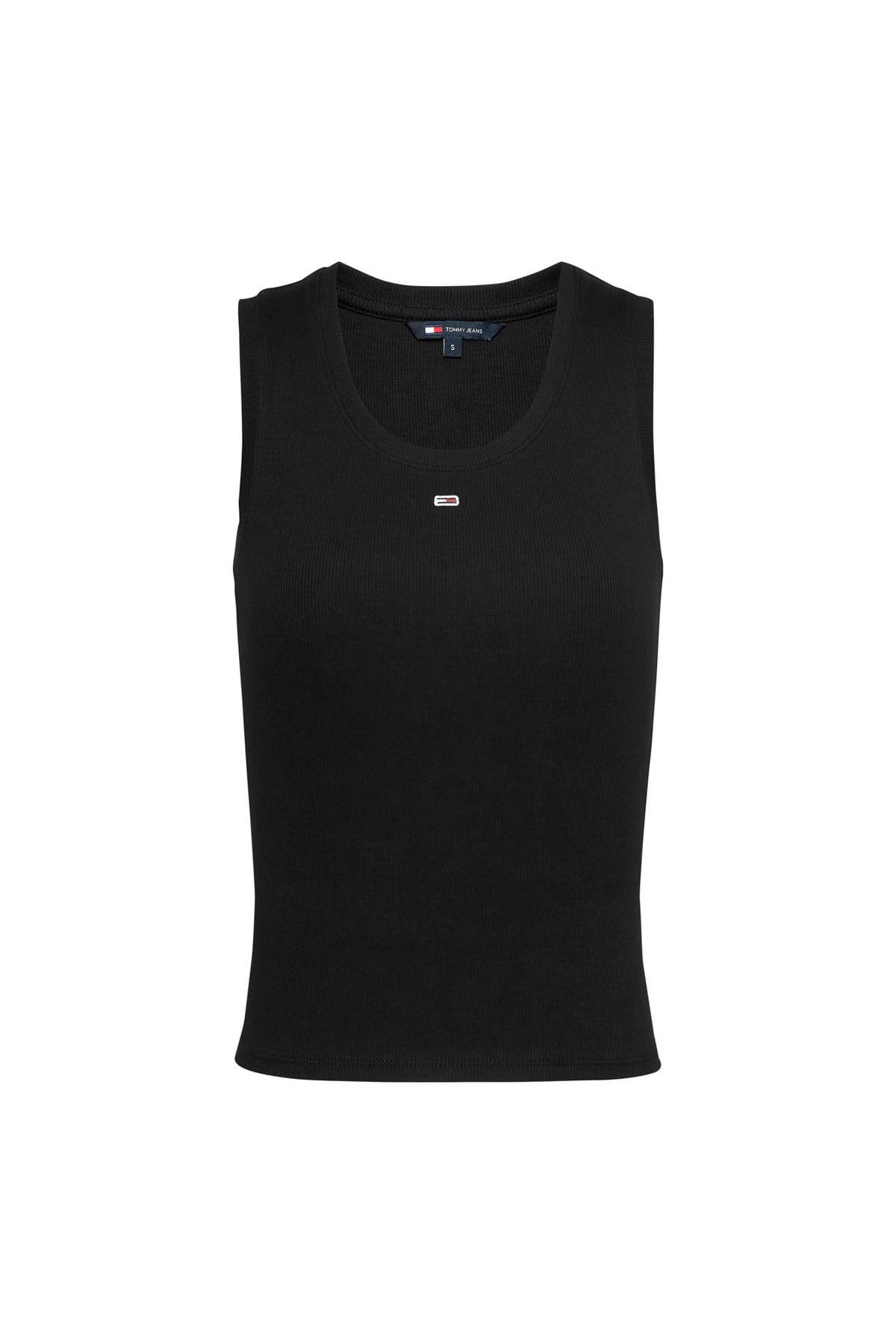 Tommy Hilfiger Women's Black Sleeveless Tops, L, Cotton Tank Top With Logo