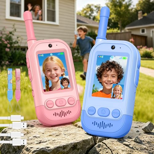 Gofunly Rechargeable Walkie Talkies for Kids: Lightweight Kids Video Walkies Talkies 5-7 Hrs Battery Life with Flashlight, 2-Way Radios Toys for Camping, Hiking, Birthday Gift for Boys Girls Aged 3-12