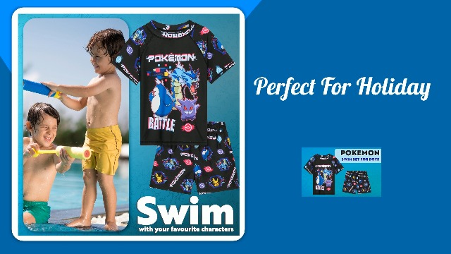 Ensemble Maillot De Bain Pokémon Garçon 2 Pièces - T-shirt Rashguard + Short - Plage Piscine