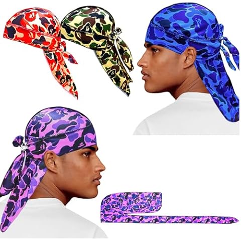 Durag for Men Silky Durag and 3Pcs Durag Set Silk Durag for Men Designer Durag Cover