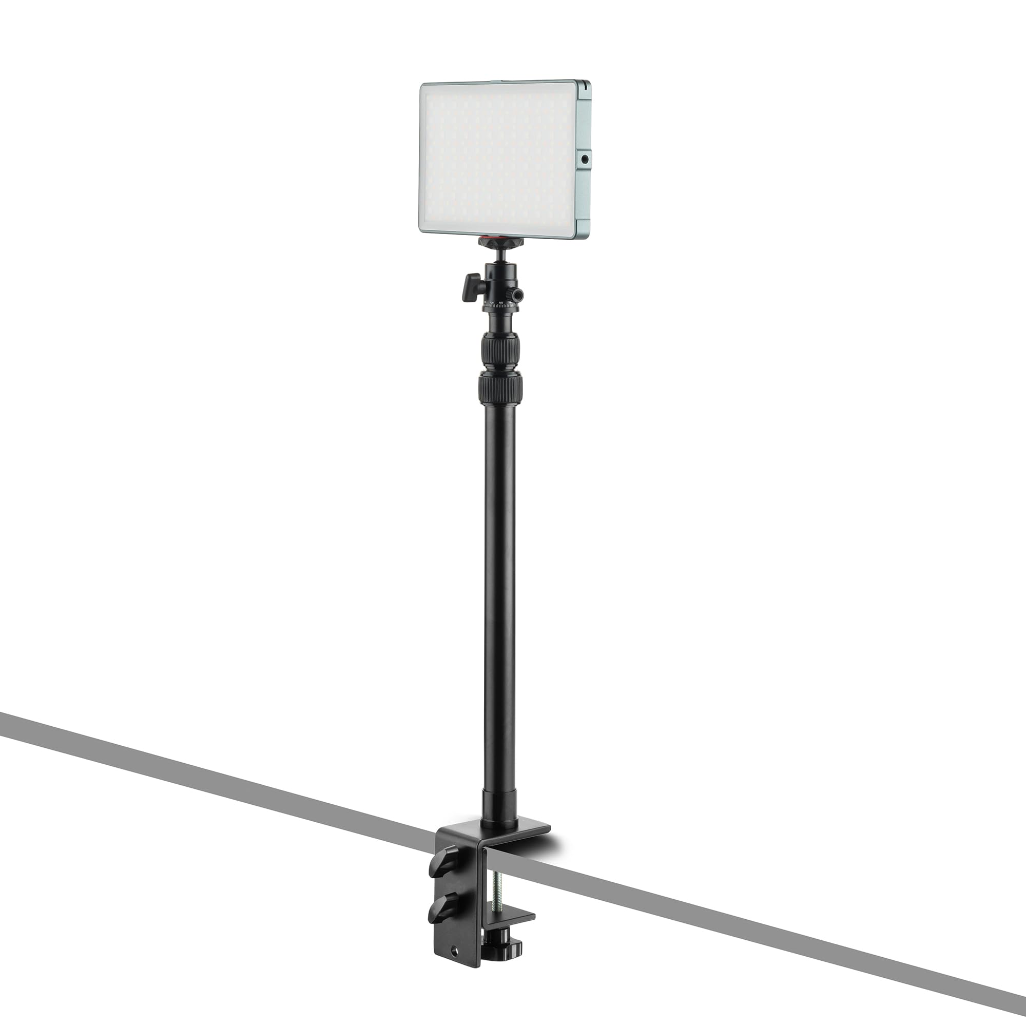 MOJOGEAR Ausziehbares Stativ mit Tischklemme – Höhenverstellbar 42-100 cm, inkl. Kugelkopf & Handyhalterung für Kamera, Licht & Mikrofon, Tischhalterung für Streaming, Video & Fotografie