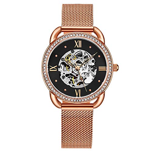 Stuhrling Women's Automatic Dress Watch with Crystal-Studded Bezel, Skeleton Self Winding Mechanical Movement (Rose Gold-B) -  Stuhrling Original
