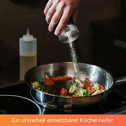Foto von 12 Stück Gewürzstreuer Edelstahl Gewürzdosen Set mit Drehbarem Deckel und Sichtfenster, 100 ml Gewürzstreuer Glas, Gewürzbehälter für Salz Schwarzer Pfeffer