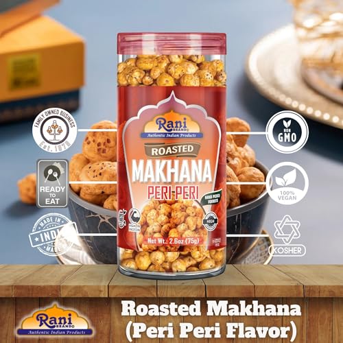 Image of Rani Roasted Makhana (Fox Nut /Popped Lotus Seed) Peri Peri Flavor 2.6oz (75g) Ready to eat, Hand Picked Foxnuts ~ High in Protein | Vegan | Gluten Friendly | NON-GMO | Kosher | Indian Origin