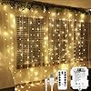 LE Lichtgordijn, 3 x 3 m, USB-lichtsnoer, gordijn met 300 leds, warmwit, 8 modi, dimbaar koperdraad, lichtketting met batterij voor buiten, binnen, decoratie voor slaapkamer, feestdecoratie, Kerstmis, bruiloft