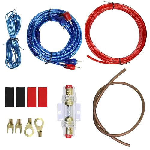EZONEDEAL1500W Car Amplifier Installation Wiring Harness Kit 8GA Audio Amplifier Subwoofer Power Cable-Red + Blue