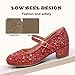 WIKENCY Girls Dress Shoes Mary Jane Low Heel Princess Flower Wedding Flats Glitter Shoes for Toddler/Little Kid/Big Kids Red Size 1 US Big Kid