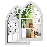 ZEXUIRU 2PCS Arched Window Wall Mirror,Rustic Farmhouse Accent Mirror, Wood Framed Entry Mirror for Living Room,Bathroom,Bedroom,Kitchen,15.5 * 9.8 Inch