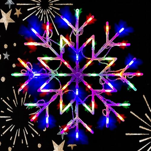 50 LED Snowflake Light Christmas Window Home Festive Decoration Light Battery Operated Indoor Use Steady/Flashing Light Up Xmas New Year Party Office Decor 35cm x 35cm (Multi Coloured LED)