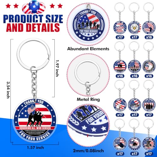 Image of Sureio 200 Pcs Thank You for Your Service Keychain, Veterans Gifts, Classic