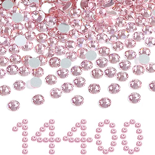 Image of Beadsland Flatback Rhinestones Bulk,14400pcs Pink Rhinestones for Nails Crafts Clothes DIY Decoration, Light Rose /Light Pink, SS10, 2.7-2.9mm
