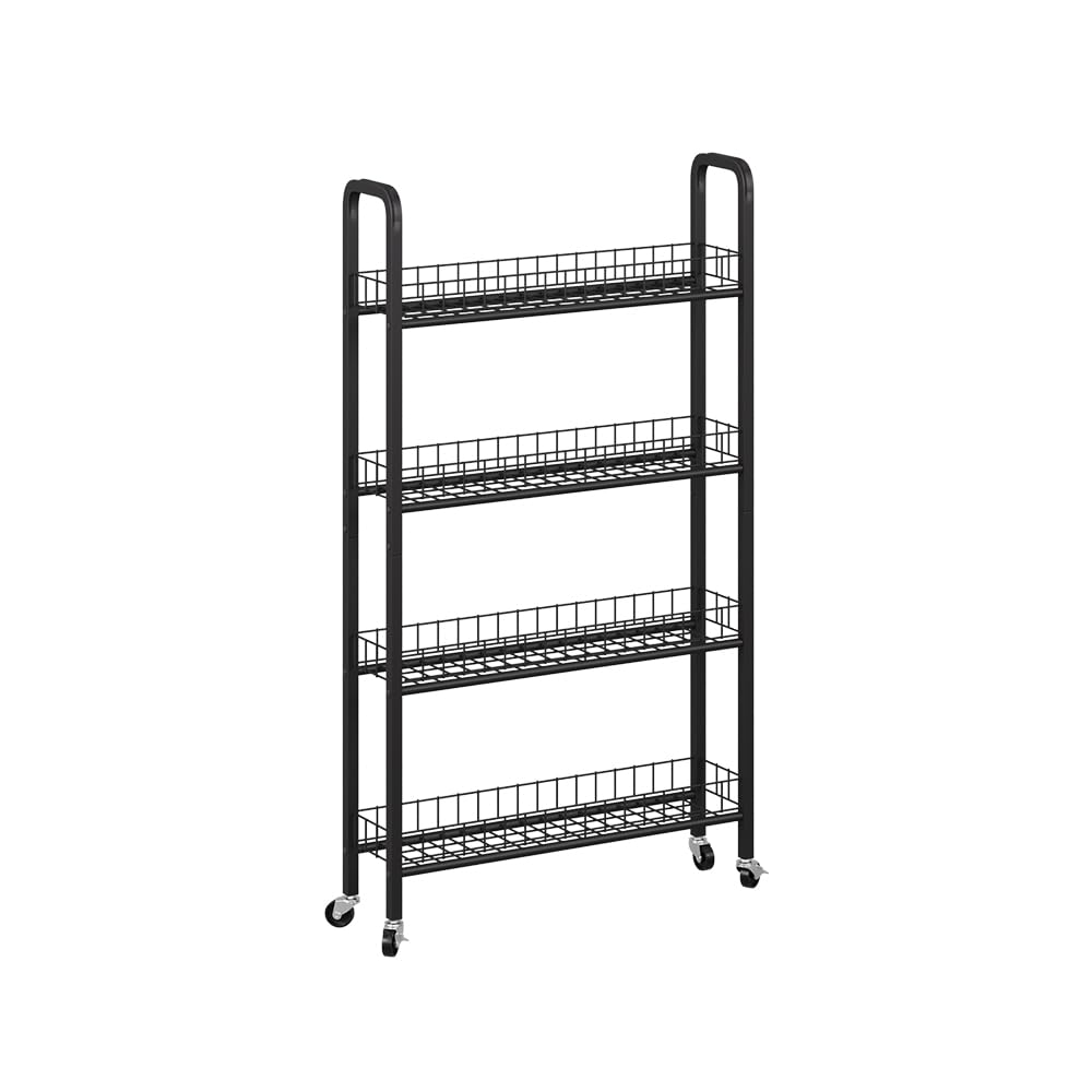 Vicco Rollregal Rolivo, Schwarz, 58 x 15 cm mit 4 Fächern, auf Rollen flexibel positionierbar für schmale Stellflächen