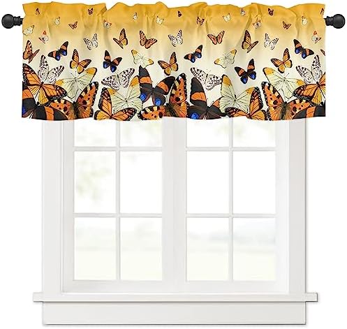 Fandim Fly Valance for Windows Valance Curtains Kitchen Blackout Rod Pocket Bathroom Small Window Treatment Butterfly 1 Panel, 42 x 12 Inch