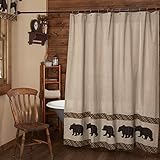 VHC Brands Rustic & Lodge Bath Tan Curtain, Shower 72x72, Wyatt Bear