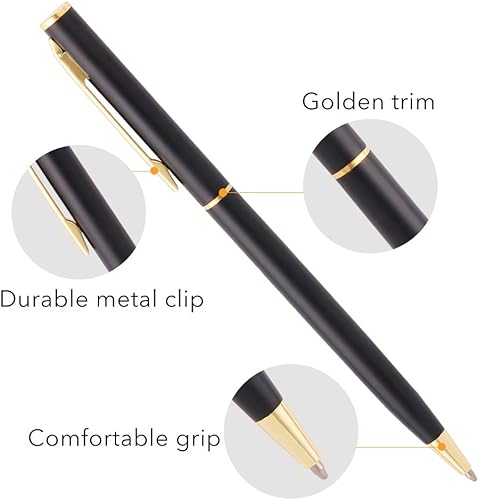 Miniatura 3 de Unibene Paquete de 6 bolígrafos delgados dorados, negro mate y dorado metálico retráctil, punta media de 0.039 in con 6 recambios de acero