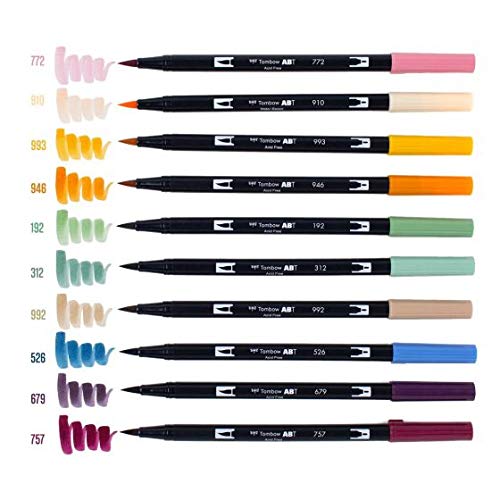 Image of Tombow 56216 Dual Brush Pen Art Markers, Cottage, 10-Pack. Blendable, Brush and Fine Tip Markers