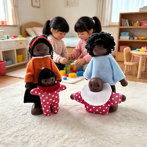 Set de 12 figuras de familia de madera para casa de muñecas miniatura 7
