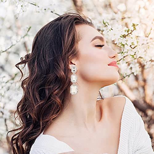 Classical Rhinestone Dangle Earrings Statement Crystal Drop Earrings Wedding Bridal Rectangle Dangling Earrings for Women3