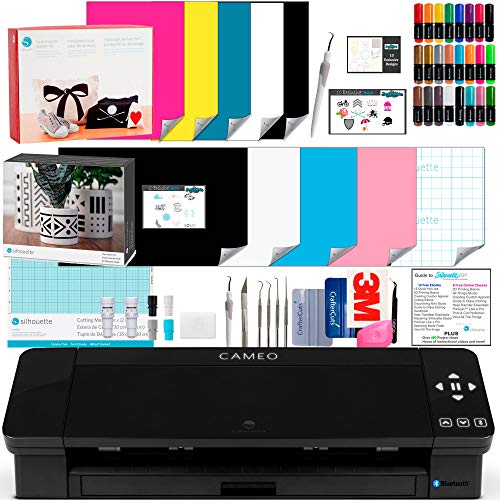 Silhouette Cameo 4 Black Bundle with Vinyl Starter Kit, Heat Transfer Starter Kit