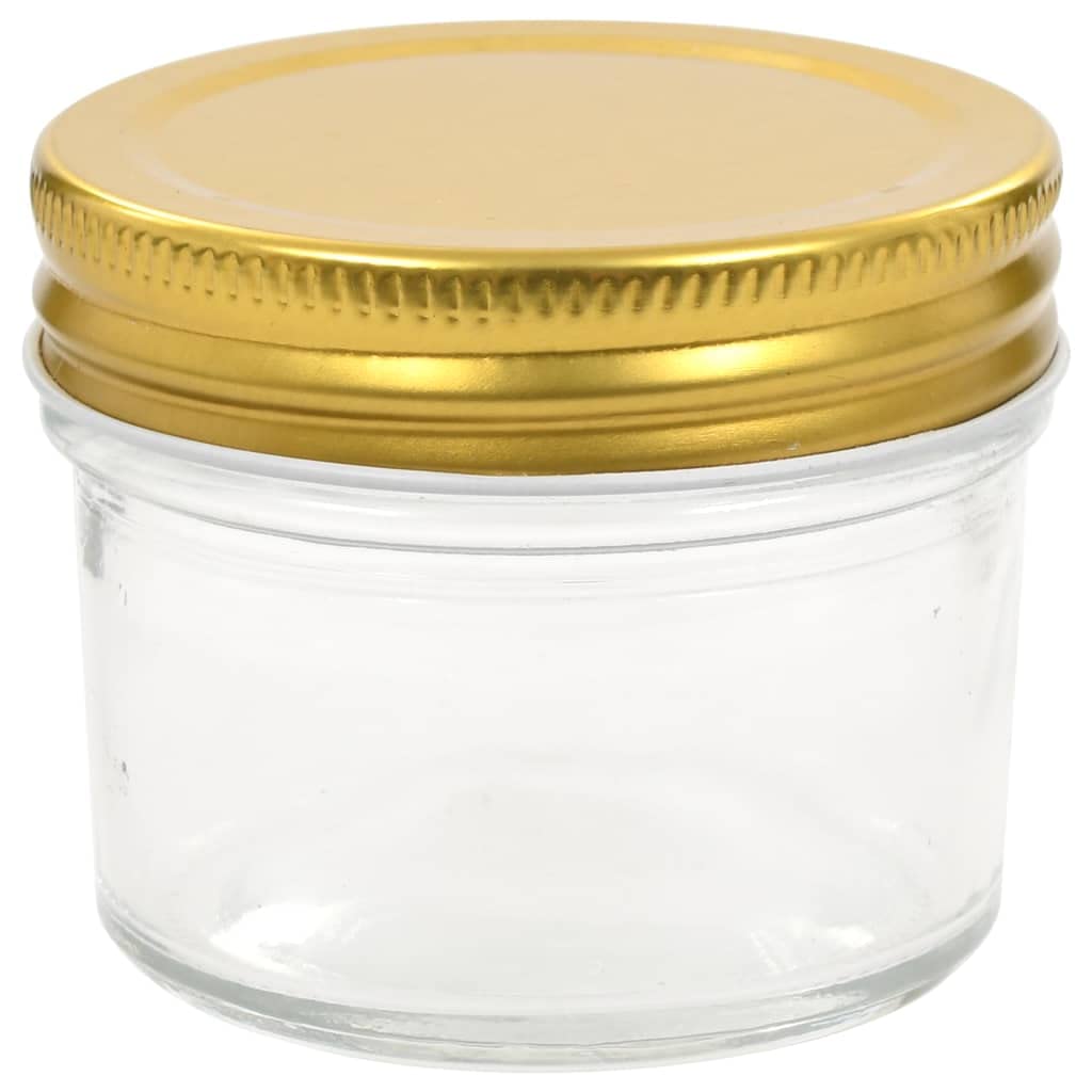 96 Stück 110 ml Marmeladengläser aus transparentem Glas mit goldenem Deckel, Einmachgläser für Marmelade, Chutney, Essiggurken, Saucen und Konfitüren, mit weitem Mund