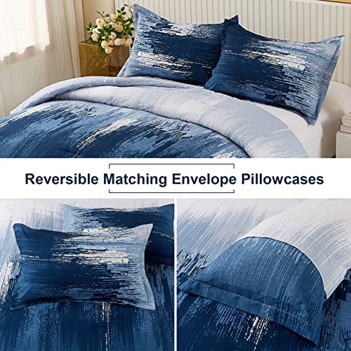 Dinjoy Ombre Blue Comforter Set King Size Colorful Gradient Blue Grey Boho Bedding Set For Men Women Soft Microfiber Bohemian Comforter Bed Set 3 Pieces (1 Comforter, 2 Pillowcases) All Season #TOP4