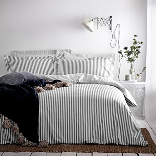 Yard Hebden 100% Cotton Stripe Duvet Cover Set (Grey, King)
