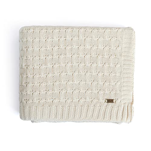 Image of Pluchi Kelly Knit Cotton Knitted Textured All Season AC Throw Blanket for Sofa (Luxurious,125cm X 150cm, 49 x 59 Inches) (Natural)
