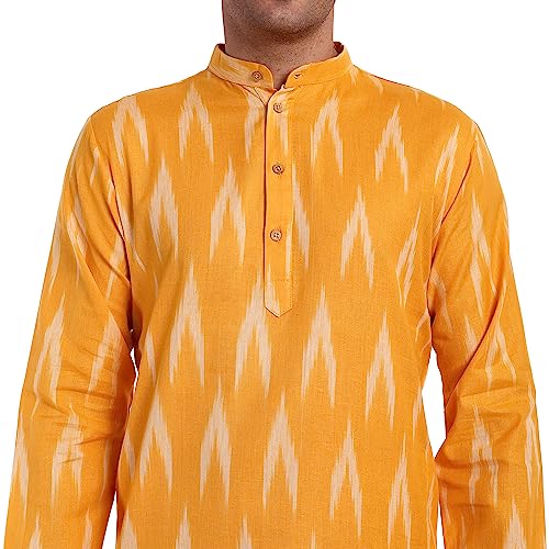 Image of SKAVIJ Men's Pure Cotton Printed Kurta Pajama Set Ikat Design Casual Ethnic Dress (KP118gold Gold L)