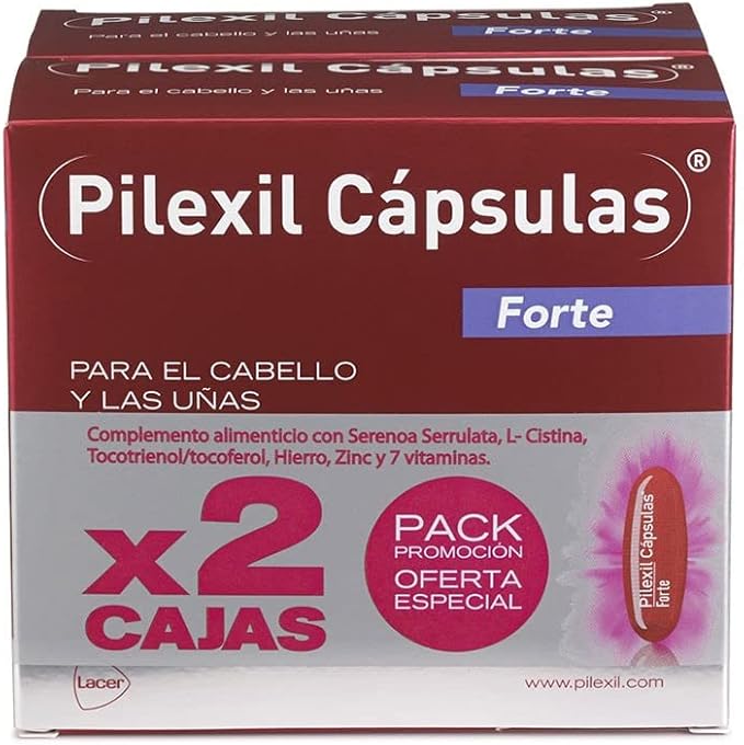 PILEXIL CAPSULAS - Pilexil Cápsulas Forte 2 x 100 Unidades, Incluye 2 Complementos Alimenticios, con Vitaminas y Minerales, Nutre el Cabello, para Hombres y Mujeres