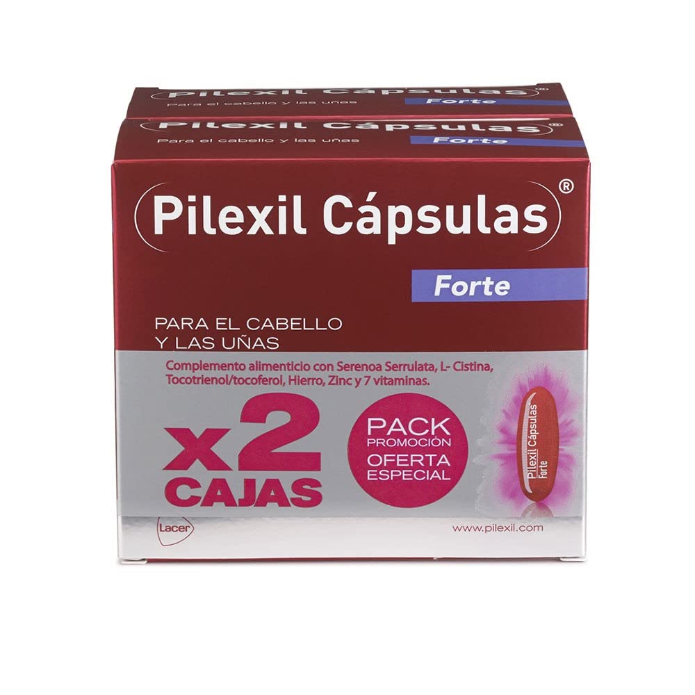 PILEXIL CAPSULAS - Pilexil Cápsulas Forte 2 x 100 Unidades, Incluye 2 Complementos Alimenticios, con Vitaminas y Minerales, Nutre el Cabello, para Hombres y Mujeres